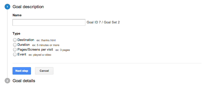 Google Analytics > Goals